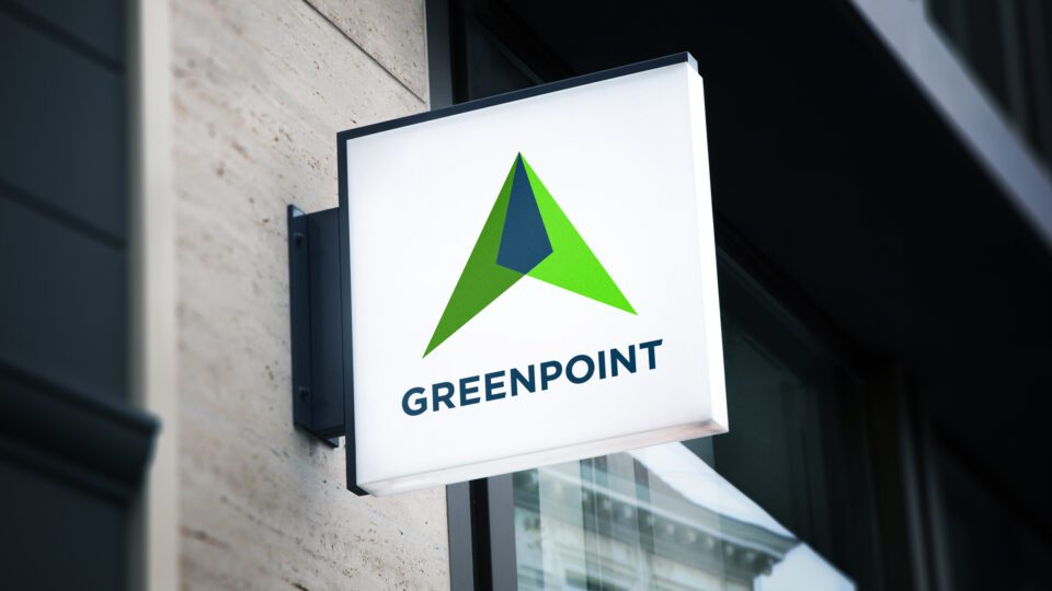 Greenpoint Capital - Financial services signage design with stacked logo