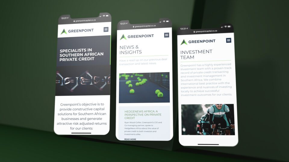 Greenpoint Capital - Financial services mobile web design screens